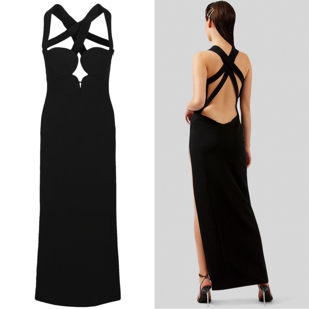 Versace Runway Sleeveless Bustier Criss Cross Strap Evening Gown 8 NWT Black - Picture 5 of 16